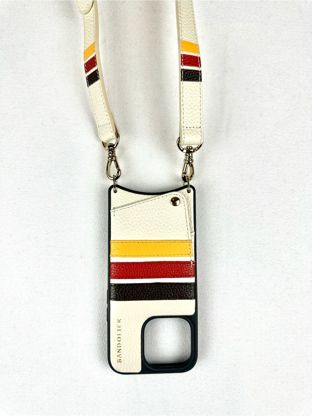 Bandolier Iphone 15 Pro Crossbody Case Leather Strap Stripe